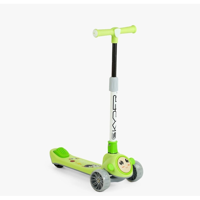 Самокат дитячий 3-х колісний, Skyper JW-28802 салатовий, зі світлом, українське озвучування, складне кермо, музика та підсвічування платформи фото westvelo.com