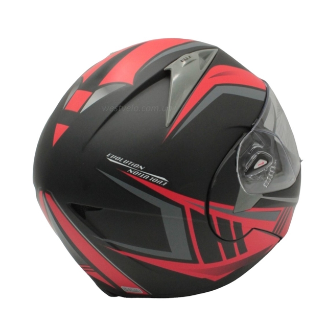 Мото шолом, трансформер (S 55-56) F2 158 Neon red, чорний, матовий з відкидними окулярами фото westvelo.com