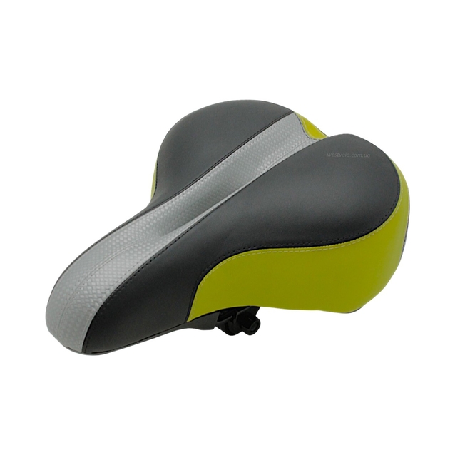 Сідло на пружинах "Сіра смуга" чорно-сіро-жовте з отвором фото westvelo.com