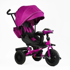 Дитячий велосипед 3-х колісний з батьківською ручкою, з дашком, надувні колеса Best Trike «PERFETTO» 8066/713-29 темно рожевий, поворотне сидіння, кошик, фара музична, USB, Bluetooth