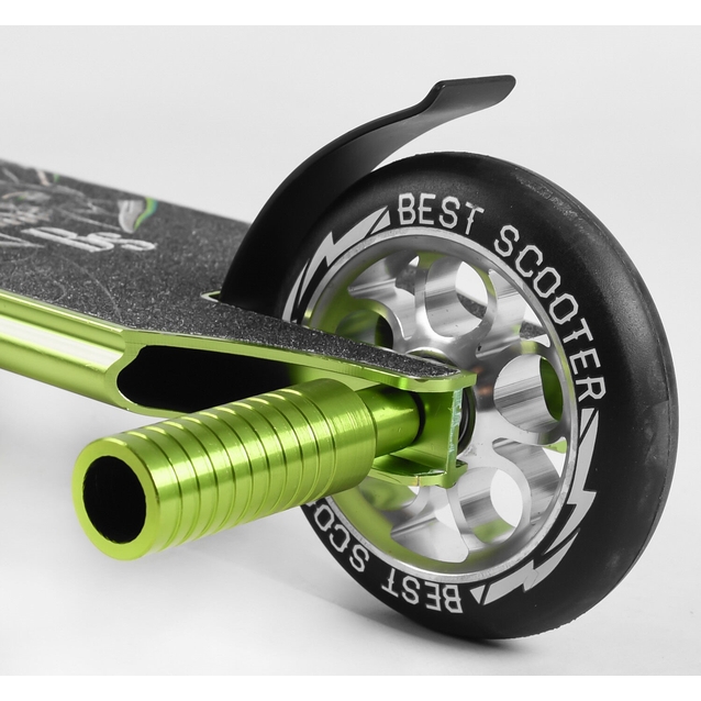 Самокат трюковий Best Scooter «SPIDER» 53442 чорно-зелений, HIC-система, пеги, AL диск та дека, колеса PU Ø110mm, ширина керма - 60 см фото westvelo.com