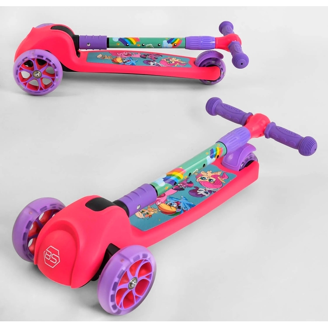 Самокат дитячий 3-х колісний, Best Scooter «MY LITTLE PONY» 68055 рожевий, колеса PU Ø120mm/80mm зі світлом, складне кермо фото westvelo.com