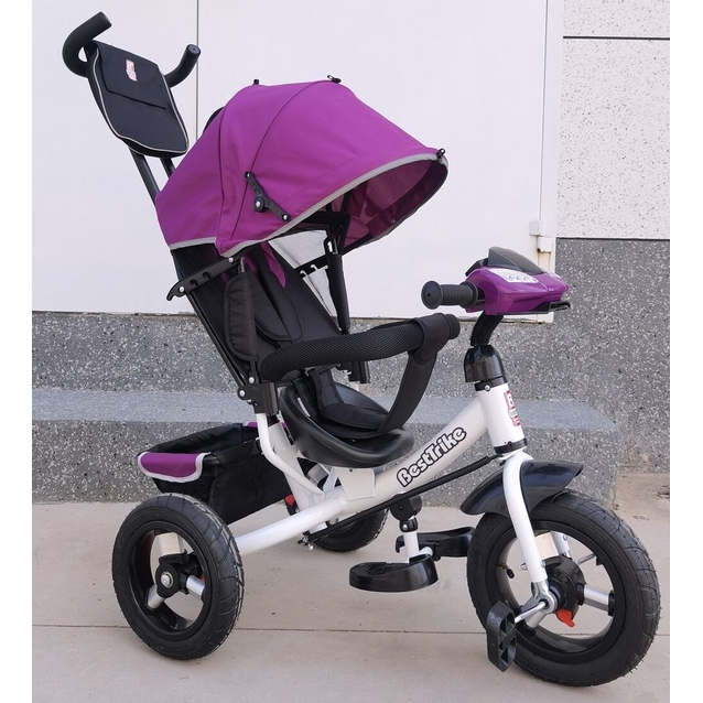 Дитячий велосипед 3-х колісний з батьківською ручкою, з дашком, надувні колеса Best Trike 3390/37-633 рожево-білий, d=29см. переднє, d = 26см. задні, ФАРА З USB, пульт фото westvelo.com