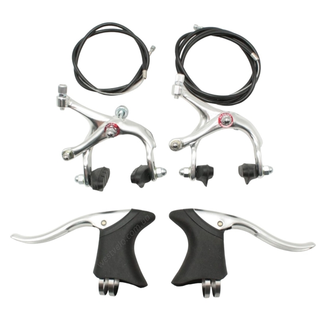 Комплект гальм шосейних ALHONGA ROAD алюміній сірий (перед+зад, ручки, троси) фото westvelo.com