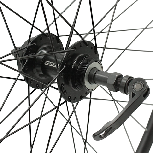 Колесо 28-29 зад, обід 2-ний чорний, втулка AL. NECO MS31F, диск 6 болтів,ексцентрик, чорна спиця фото westvelo.com