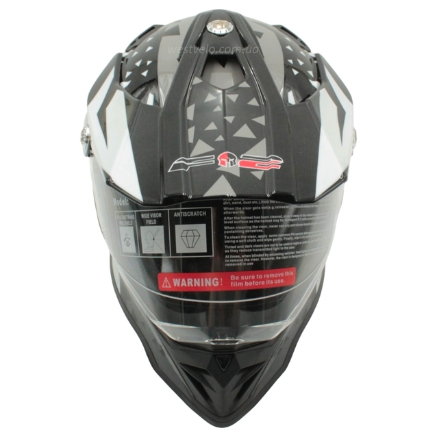 Шолом, закритий крос/ендуро (S 55-56) АТV зі склом F2 (819-7) глянець чорно-сірий фото westvelo.com