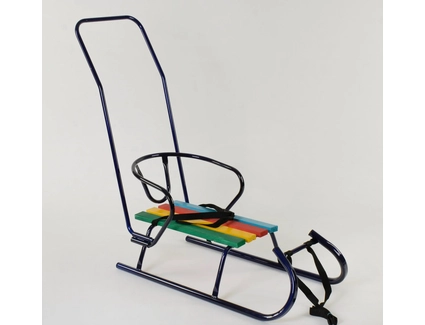 Сани з ручкою, круглі полози "САНТА" сині