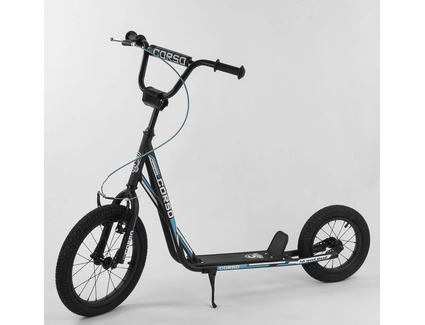 Самокат дитячий 2-х колісний, надувні колеса 16-12 Corso МХ 40902 чорно-блакитний, ручне переднє гальмо