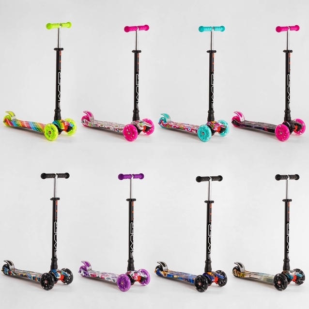 Самокат дитячий 3-х колісний, Skyper «MAXI» 113-29048 видається тільки ЯЩИКОМ МІКС кольорів (8), колеса PU Ø120mm/80mm зі світлом фото westvelo.com