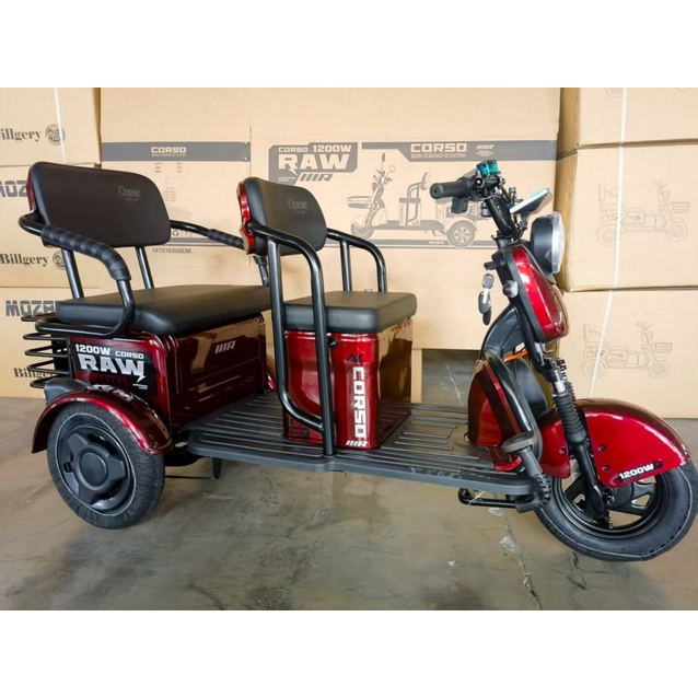 Трицикл Corso «RAW» RW-756698, двигун 1200W, акумулятор 72V/23Ah графеновий, червоний + 1 ящик. акум, колеса 10" фото westvelo.com