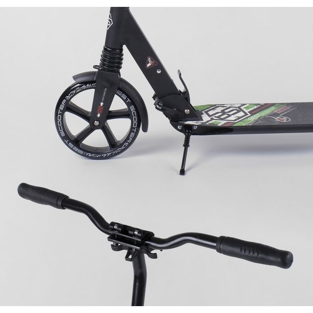 Самокат дитячий 2-х колісний, PU Best Scooter 33006 чорно-салатовий, Ø200mm, AL, 2 амортизатора фото westvelo.com