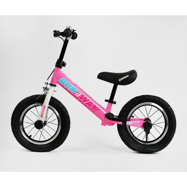 Велобіг 12 Corso надувні колеса, сталева рама «RUN-A-WAY» CV-04561 ручне гальмо, рожево-білий фото westvelo.com