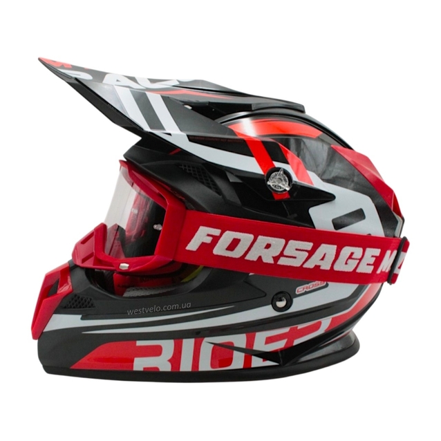 Шолом, закритий крос/ендуро (XL) АТV Forsage Rider 032 чорно-червоний глянець з дашком + окуляри фото westvelo.com
