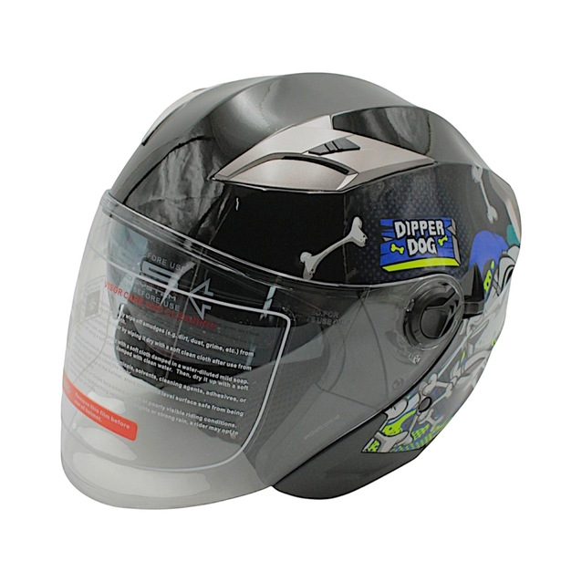 Мото шолом, відкритий (S) (55-56см) BLD-708 "Bulldog" чорно-синій глянець з відкидними окулярами фото westvelo.com