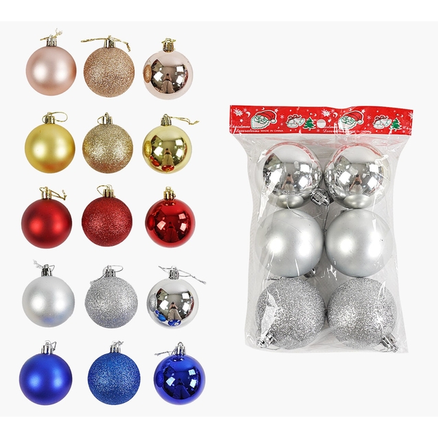 Новорічні прикраси .6 шт, 5 видів, кульки, D = 6 см, у пакет, ВИДАЄТЬСЯ МІКС ВИДІВ (C 67736) фото westvelo.com