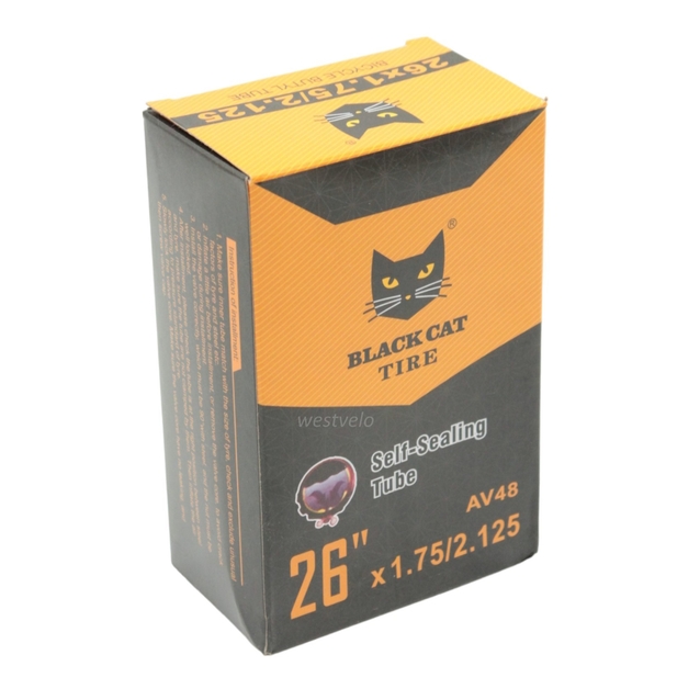 Камера 26. довгий ніпель AV 48mm BLACK CAT (1.75/1.95-2.125) самоклеюча (з антипрокольним гелем) фото westvelo.com