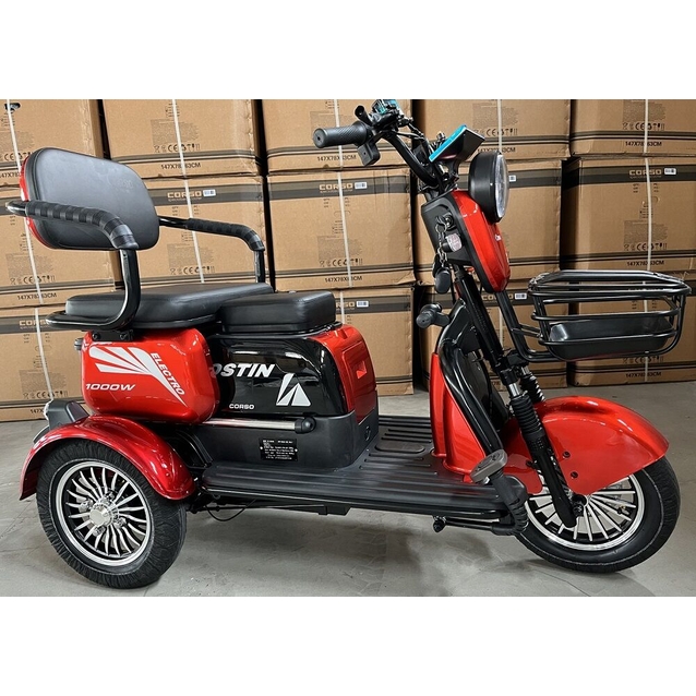 Трицикл Corso «OSTIN» SN-808922, двигун 1000W, акумулятор 72V/23Ah графеновий, червоний + 1 ящик. акум, колеса 10" фото westvelo.com