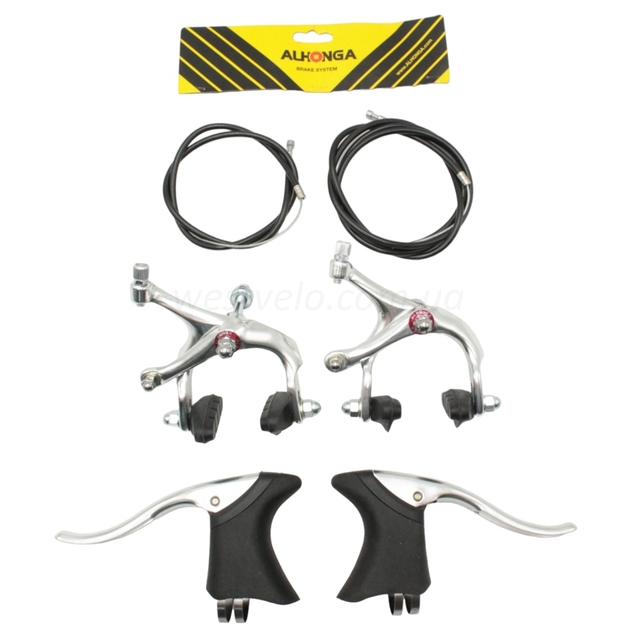 Комплект гальм шосейних ALHONGA ROAD алюміній сірий (перед+зад, ручки, троси) фото westvelo.com