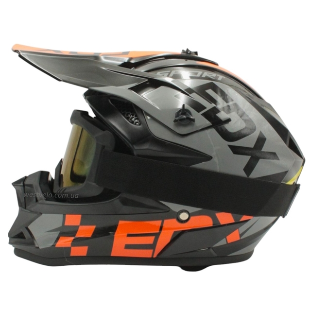 Шолом, закритий крос/ендуро (XL) АТV EDX 022 чорно-сіро-помаранчевий глянець з дашком + окуляри фото westvelo.com