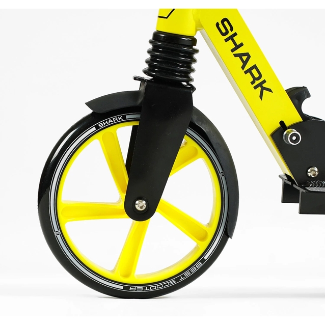 Самокат дитячий 2-х колісний, PU Best Scooter «SHARK» SH-10865 чорно-жовтий, Ø200mm, з ручним гальмом, затискач керма, 1 амортизатор фото westvelo.com