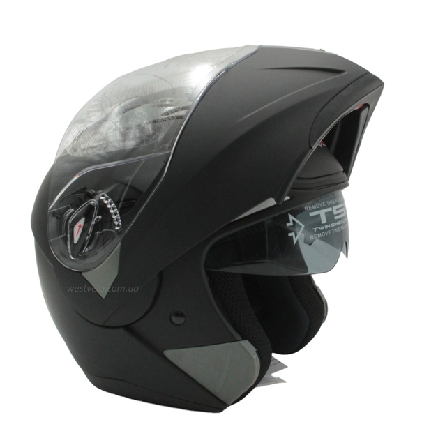 Мото шолом, трансформер (S 55-56) F2 158 чорний, матовий з відкидними окулярами фото westvelo.com