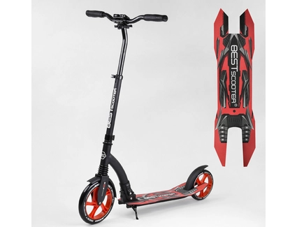 Самокат дитячий 2-х колісний, PU Best Scooter 40860 чорно-червоний, колеса Ø230-200mm, AL, 1 амортизатор, широкий руль, зажим руля