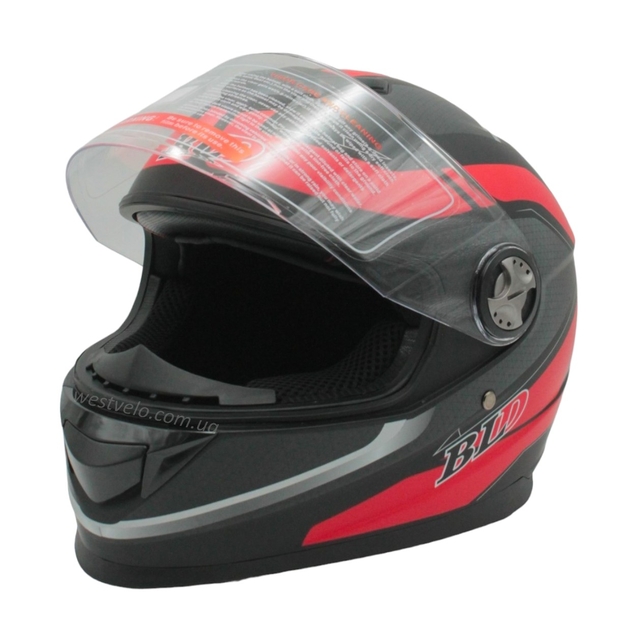 Мото шолом, закритий (M 57-58) BLD-М65 інтеграл, чорний матовий з червоним малюнком фото westvelo.com