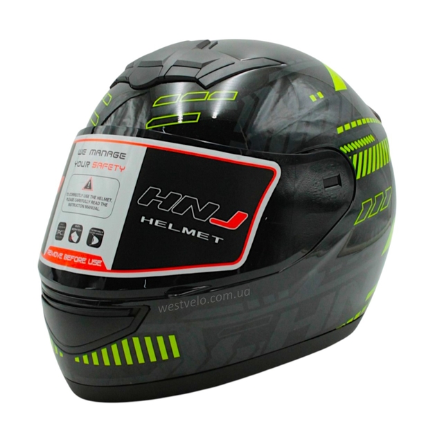 Мото шолом, закритий (L) HNJ TRON "1008-26" чорно-салатово сірий, глянцевий фото westvelo.com