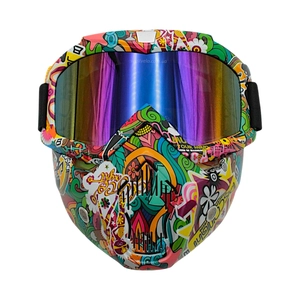 Мото окуляри Кросс-ендуро (хамелеон) BEON + захисна маска (чорно-червоне листя)