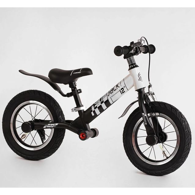 Велобіг 12 Corso надувні колеса, сталева рама «SKIP JACK» 11057 ручне гальмо, з амортизатором, чорно-білий фото westvelo.com