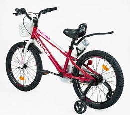 Дитячий велосипед 20 AL Corso «TAYGER» TG-70450 АЛЮМІНІЄВА рама рожево-білий, ручне гальмо, дод. колеса, дзвоник, бутилочка