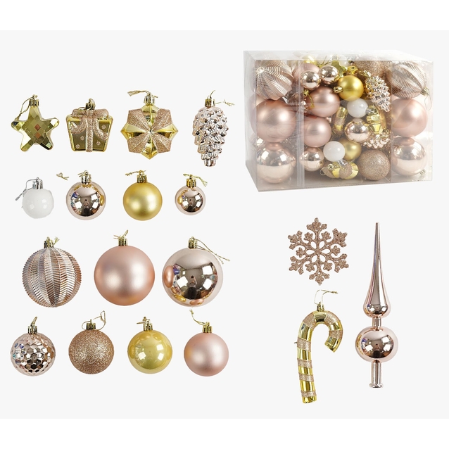 Новорічні прикраси 65 шт, кульки, зірочки, шишки, сніжинки, у слюді (C 67532) фото westvelo.com