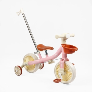 Велобіг-трансформер, 2-кол з батьківською ручкою, EVA 10 CORSO C-52098 рожевий, допоміжні бокові колеса, знімні педалі, фара зі світлом