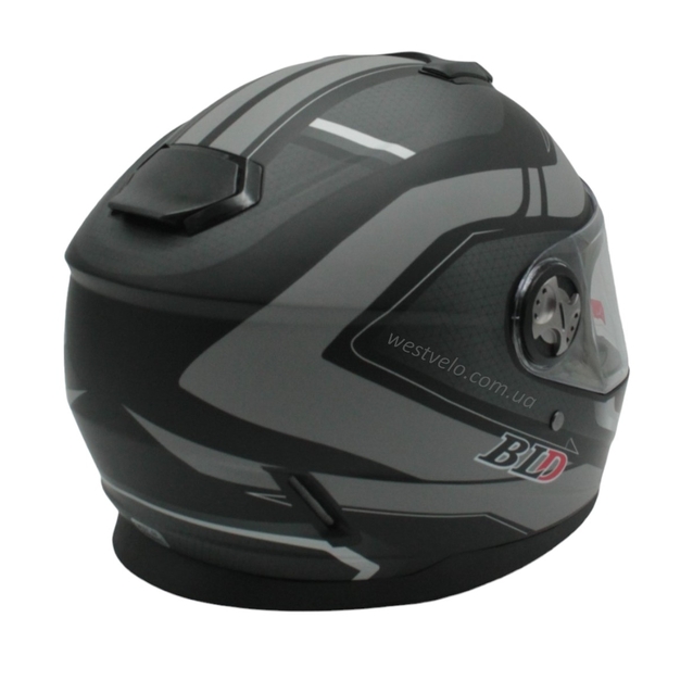 Мото шолом, закритий (M 57-58) BLD-М65 інтеграл, чорний матовий з сірим малюнком фото westvelo.com