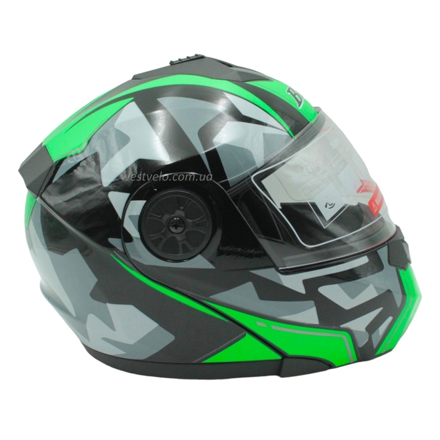 Мото шолом, трансформер (S 55-56) BLD-159 чорно-зелений глянець з відкидними окулярами фото westvelo.com