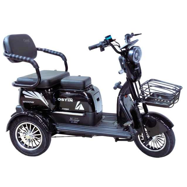 Трицикл Corso «OSTIN PRO» SN-470190, двигун 1200W, акумулятор 72V 28Ah графеновий, чорний + 1 ящик. акум, колеса 10" фото westvelo.com