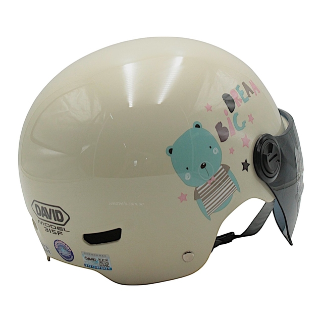 Мото шолом підлітковий, відкритий (M‑XL) "DAVID" 315F‑RICE білий глянцевий (ABS) фото westvelo.com