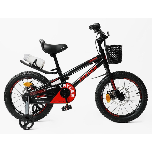 Дитячий велосипед 16 AL Corso «TAYGER»  TG-15044 алюмінієва рама, дискові гальма, чорно-червоний фото westvelo.com