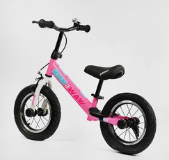 Велобіг 12 Corso надувні колеса, сталева рама «RUN-A-WAY» CV-04561 ручне гальмо, рожево-білий