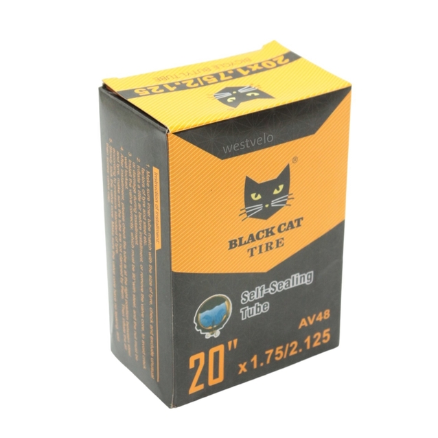 Камера 20. довгий ніпель AV 48mm BLACK CAT (1.75-2.125) самоклеюча (з антипрокольним гелем) фото westvelo.com