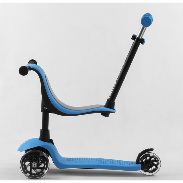 Самокат 3в1 Best Scooter PL-422 колеса PU 120х80mm зі світлом, сидіння, батьківська ручка, блакитний фото westvelo.com