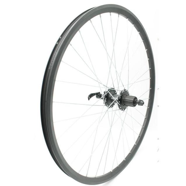 Колесо 26 зад, обід 2-ний чорн.диск,втул. AL SHIMANO DEORE касета (8-10S), диск 6 болтів, ексцен. фото westvelo.com