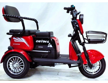 Трицикл Corso «OSTIN L» NL-434017, двигун 1200W, акумулятор 72V 24Ah літій-залізно-фосфатний, червоний + 1 ящик. акум, колеса 10"