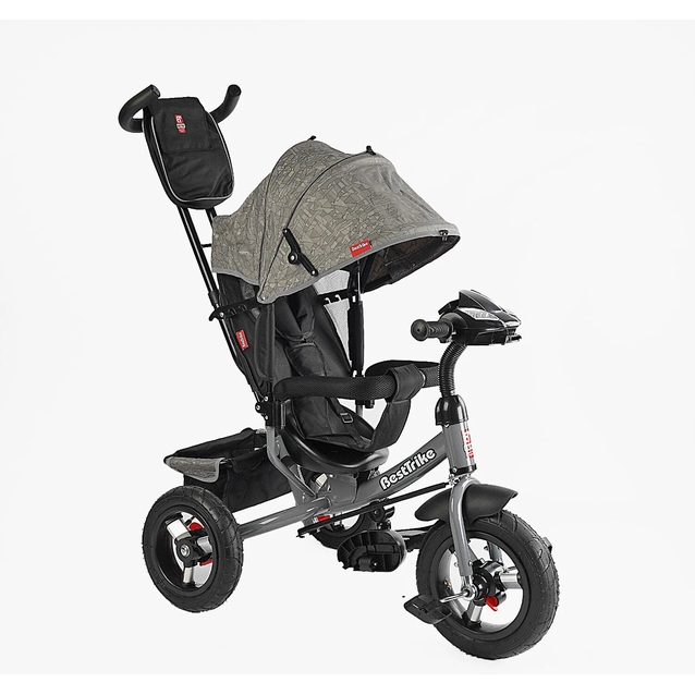 Дитячий велосипед 3-х колісний з батьківською ручкою, з дашком, надувні колеса Best Trike 3390/35-723 сірий, d=29см. переднє, d = 26см. задні, ФАРА З USB, пульт фото westvelo.com