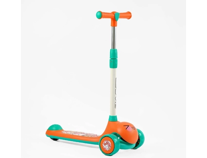 Самокат дитячий 3-х колісний, Skyper LH-12705 помаранчево-зелений, колеса PU Ø112mm зі світлом, музика та підсвічування платформи, кермо з`ємне