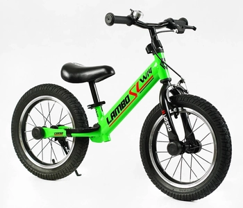 Велобіг 14 Corso надувні колеса, сталева рама «LAMBO» LB-14700 салатовий, ручне гальмо, алюмінієві обода, підставка для ніг, підніжка, дзвоник