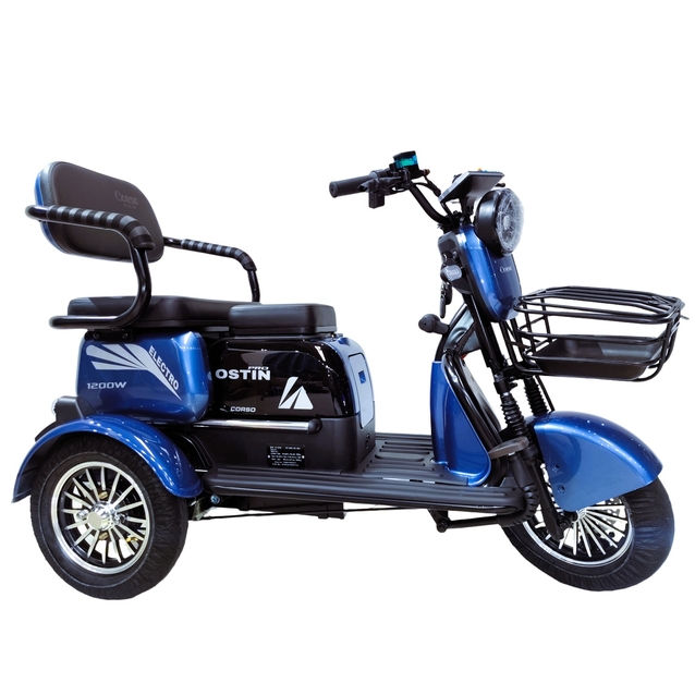Трицикл Corso «OSTIN PRO» SN-306914, двигун 1200W, акумулятор 72V 28Ah графеновий, синій + 1 ящик. акум, колеса 10" фото westvelo.com