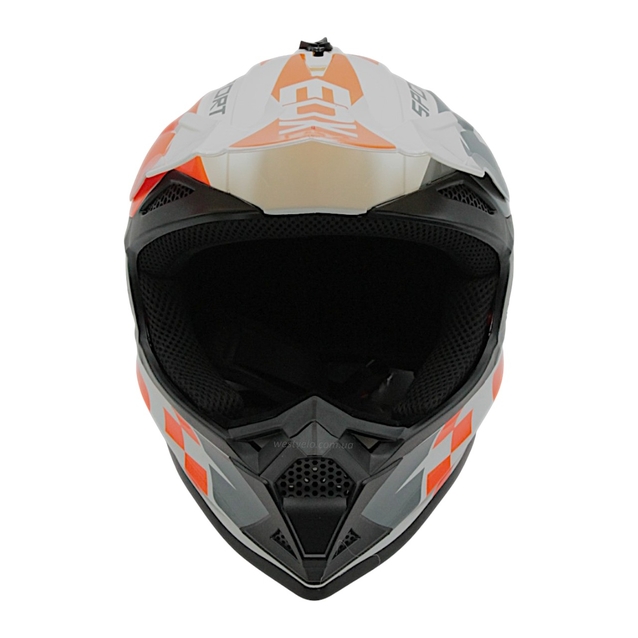 Шолом, закритий крос/ендуро (XL) АТV EDX 020-1 чорно-біло-оранжевий глянець з дашком + окуляри фото westvelo.com