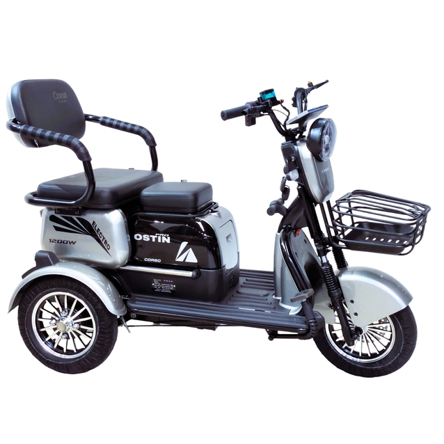 Трицикл Corso «OSTIN PRO» SN-401228, двигун 1200W, акумулятор 72V 28Ah графеновий, сірий + 1 ящик. акум, колеса 10" фото westvelo.com