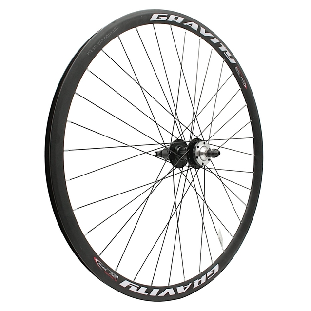 Колесо 28-29 зад, обід 2-ний чорний дисковий, втулка AL. SHUNFENG касета 8-10S, проми, диск 6 болтів, ексцентрик, чорна спиця фото westvelo.com